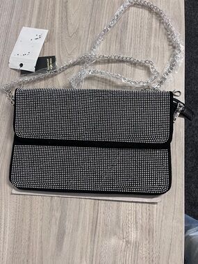 NEW! Badgley Mischka Black Rhinestone Flap Crossbody Bag - Evening Clutch